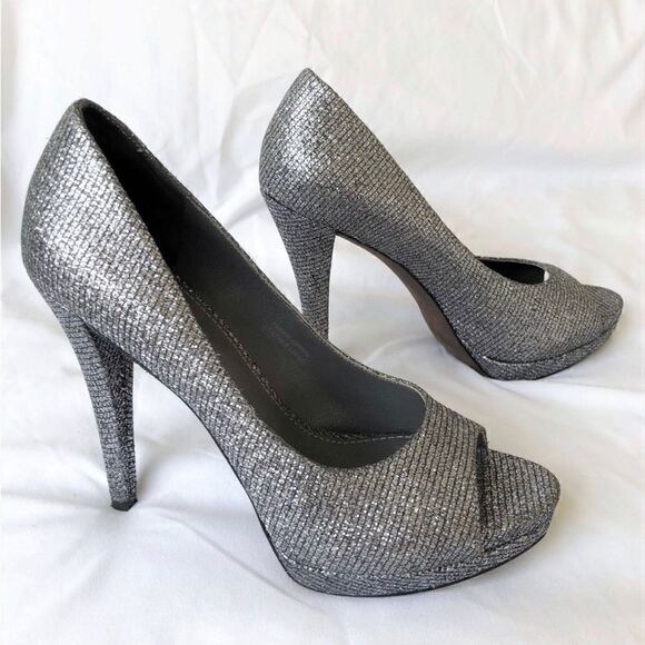 Vera Wang - Gunmetal Glitter Peep-Toe Pumps - Picture 1 of 10